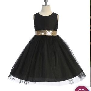 Kids Dream Black with Gold Bow Girls Dress